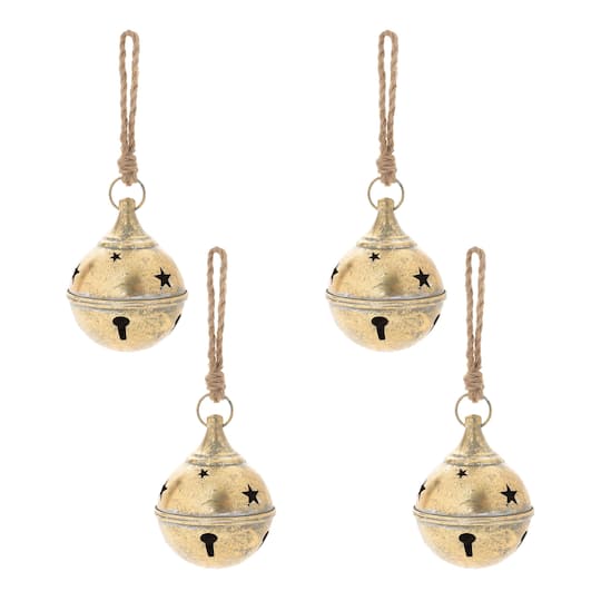 Melrose 7.75" Gold Distressed Metal Bell Ornaments, 4ct. | Michaels®